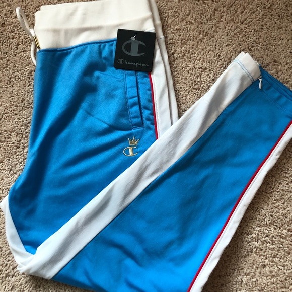 CHAMPION Slim leg track pants Ankle crown gold joggers sweatpants  XS satin - Picture 2 of 8